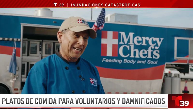 Chef Jaime interviews with Telemundo on Mercy Chefs' response to the Texas floods